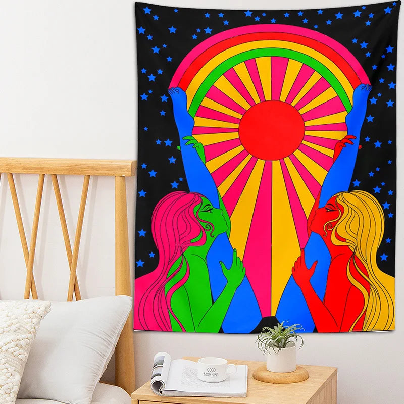 Afralia™ Retro Rainbow Sun Tapestry: Boho Aesthetic Wall Art for Home Decor