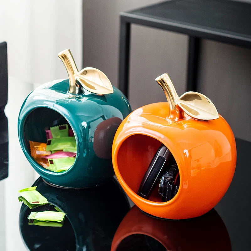 Afralia™ Gold-plated Ceramic Apple Storage Box for Home Decor and Organization