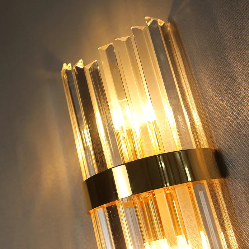 Afralia™ Modern Gold Crystal Wall Sconce LED Light for Living Room Bedroom Decor