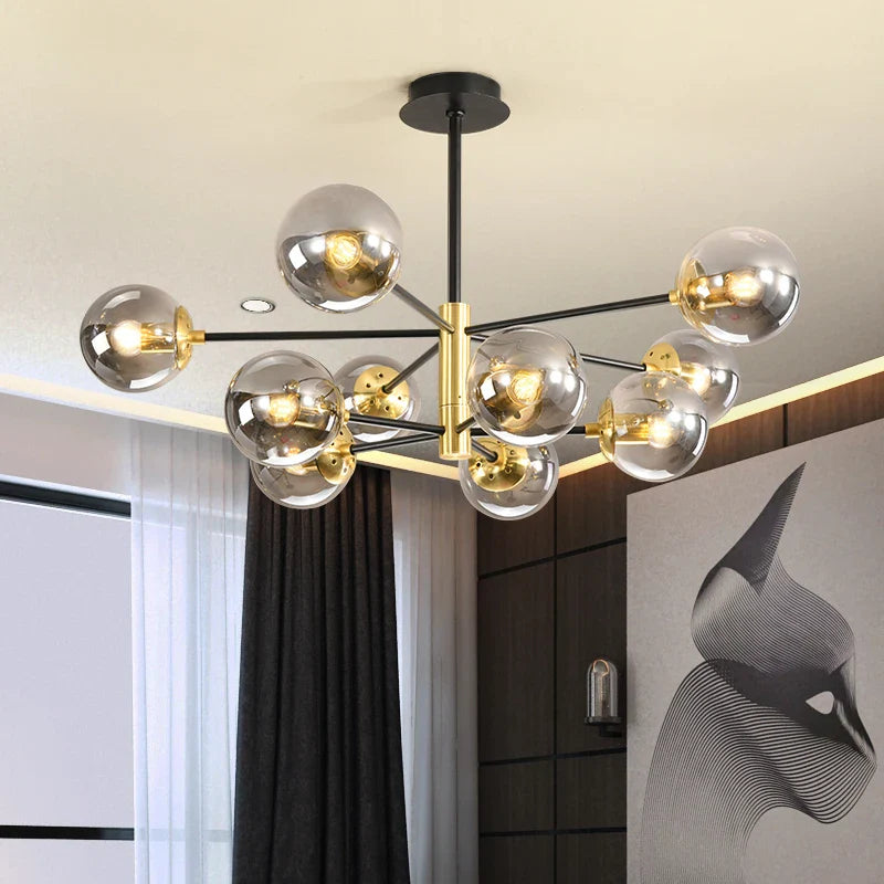 Afralia™ Glass Ball LED Chandelier: Retro Round Wrought Iron Indoor Lighting for Kitchen, Living Room, Farmhouse