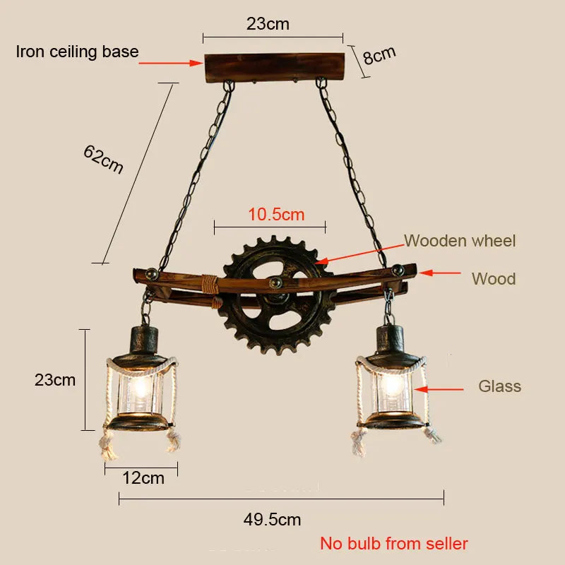 Afralia™ Vintage Wooden Glass Chandelier Pendant Lamp Industrial Hanging Light for Cafe Bar