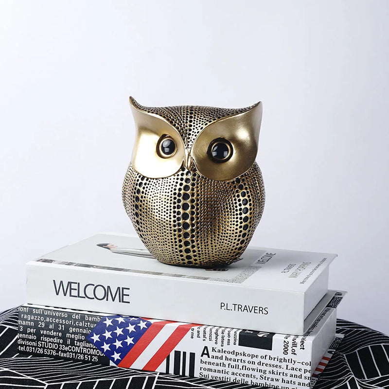 Afralia™ Golden Owl Figurines: Resin Animal Statues for Home Decor & Gifts