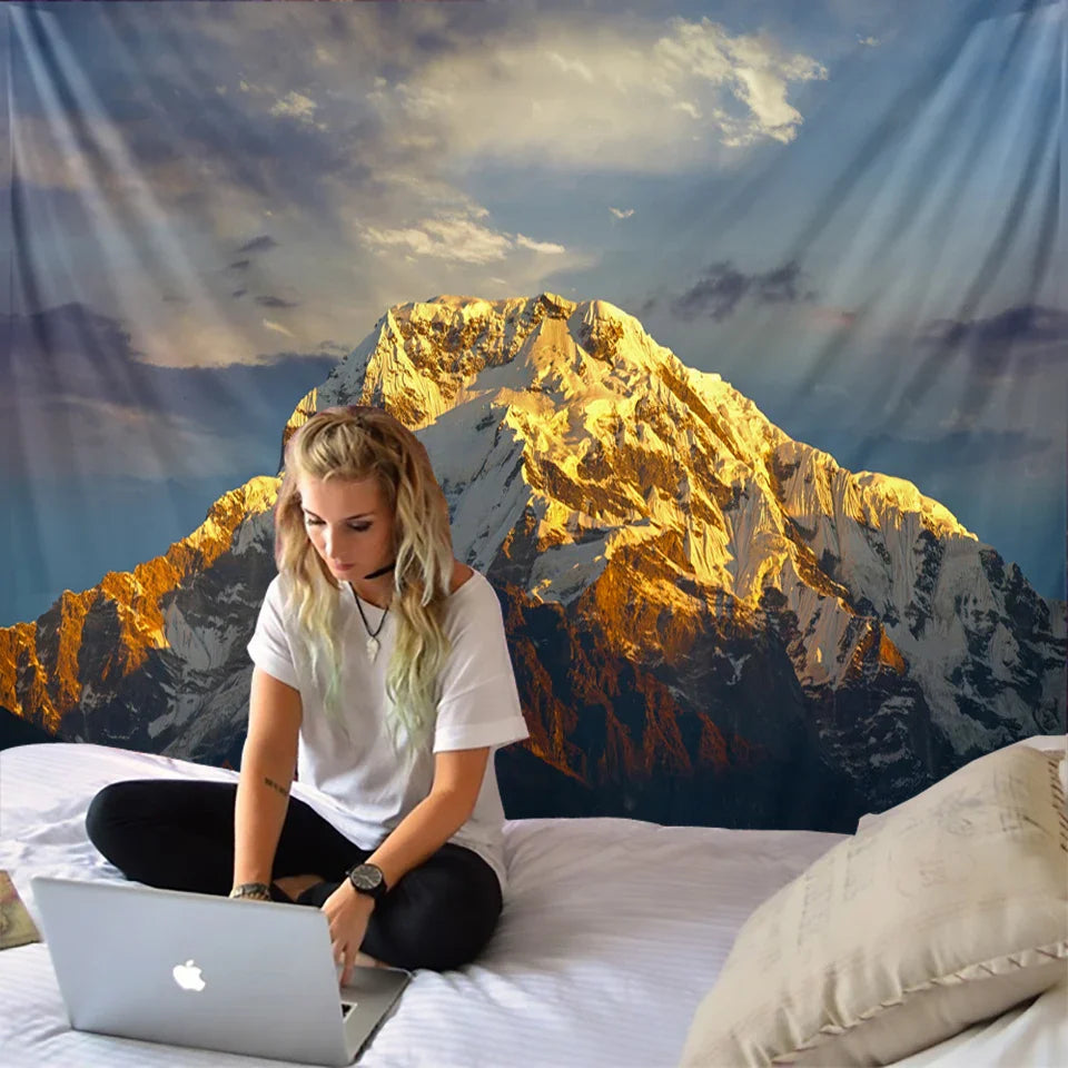 Mountain Peak Tapestry: Himalayas Scenery Wall Hanging by Afralia™
