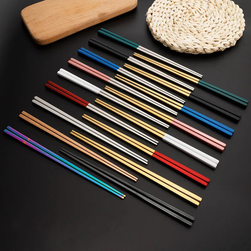 Afralia™ Stainless Steel Rainbow Chopsticks Set for Kitchen Dining Sushi Noodles