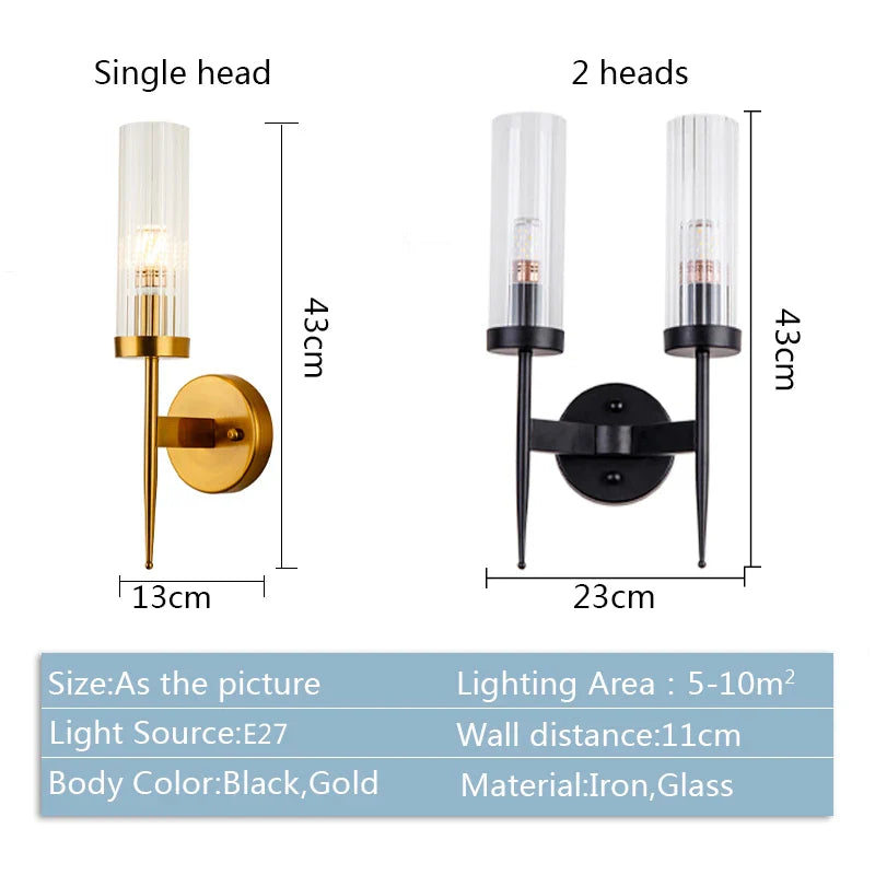 Afralia™ Modern Gold Glass Wall Lamp with Free E27 LED Bulb