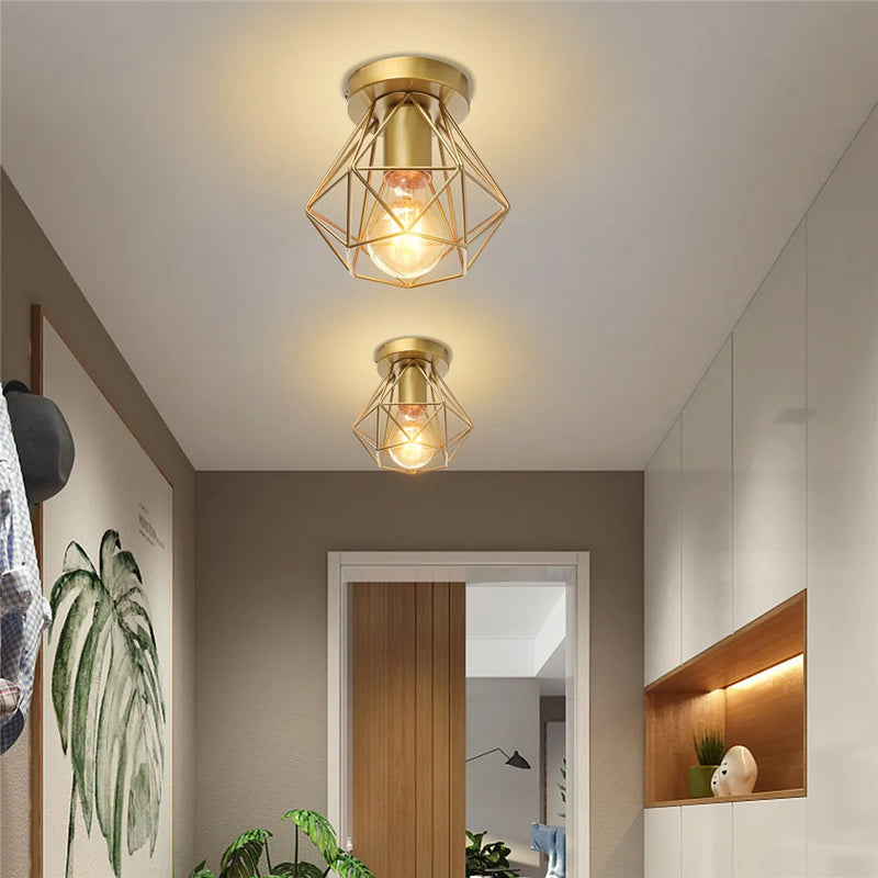 Afralia™ Iron Frame Cage Ceiling Light Fixture Modern Retro Cafe Loft Aisle Lampshade