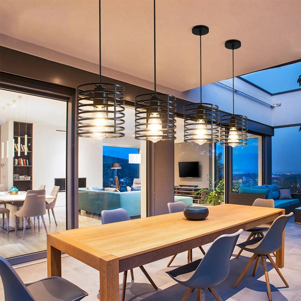 Afralia™ Retro Iron Cage Pendant Light, Multi-Layer Round Vintage Hanging Lamp