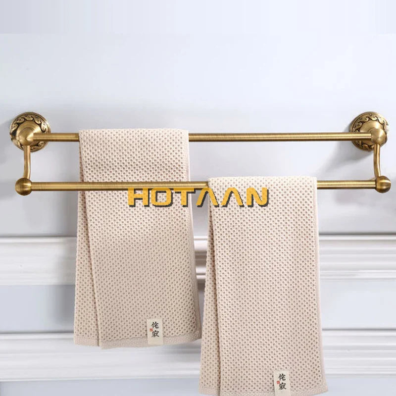 Afralia™ Antique Brass Towel Holder Single Bar Rack. Solid Aluminium Rail, 30/40/45/50/60cm.
