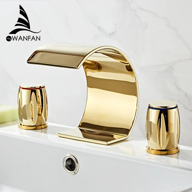 Afralia™ Gold Double Handle Basin Faucet - Three Hole Bathroom Sink Mixer