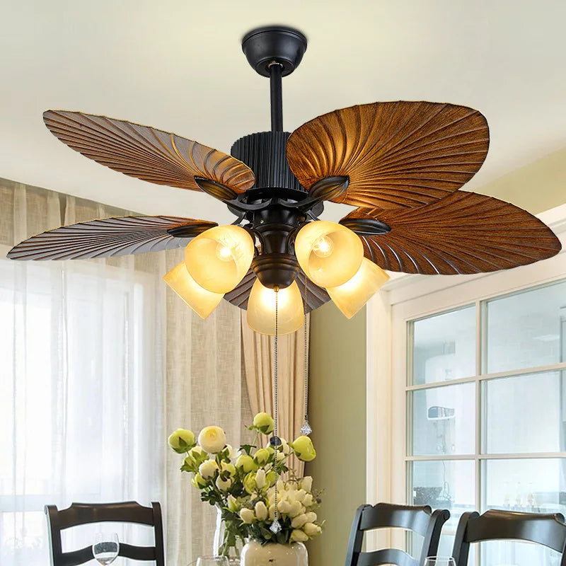 Afralia™ Solid Wood Chandelier Fan Light LED Ceiling Fan for Hotel Decor