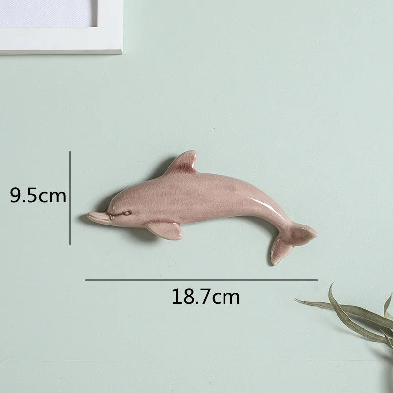 Afralia™ Dolphin Fish Ocean Background Ceramic Wall Decoration for Children's Room