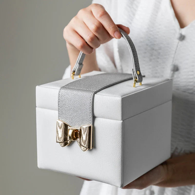 Afralia™ White PU Three-Layer Jewelry Box for Women: Watch, Bangles, Necklaces, Rings, Display Organizer