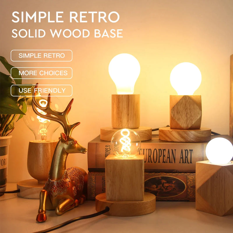 Afralia™ Vintage Wood Table Lamp with E27 Socket - Retro Wooden Base Desk Light