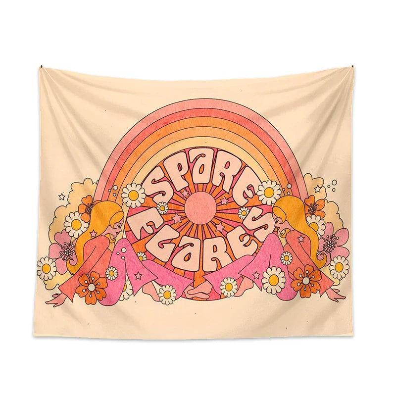 Afralia™ Retro Rainbow Sun Tapestry Wall Hanging for Striking Bohemian Aesthetic