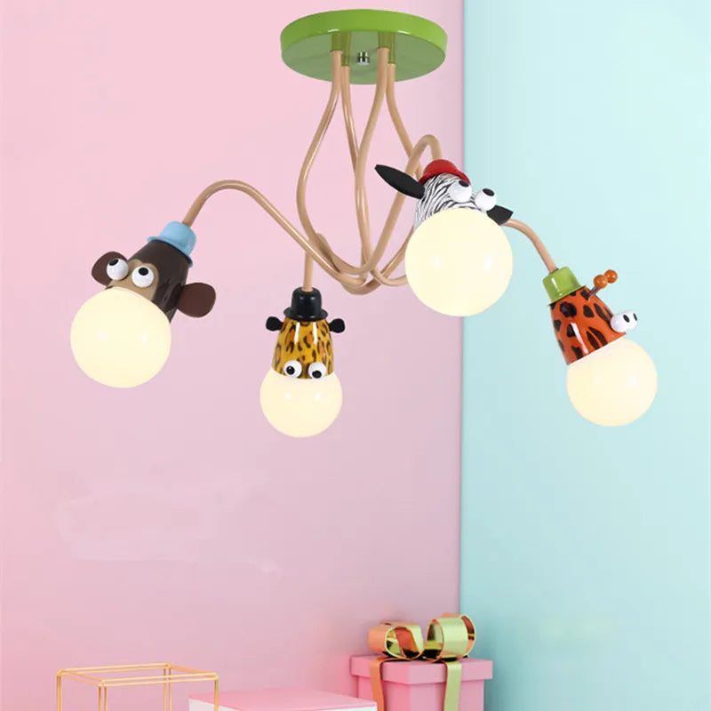 Afralia™ Animal LED Ceiling Light: Monkey Zebra Giraffe Kids Lamp for Bedroom.