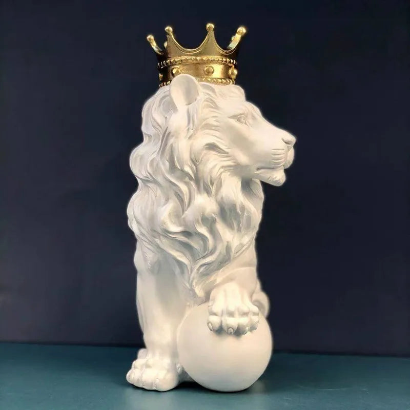 Afralia™ Golden Crown Lion King Statue 17cm Height Nordic Handicraft Home Office Decor