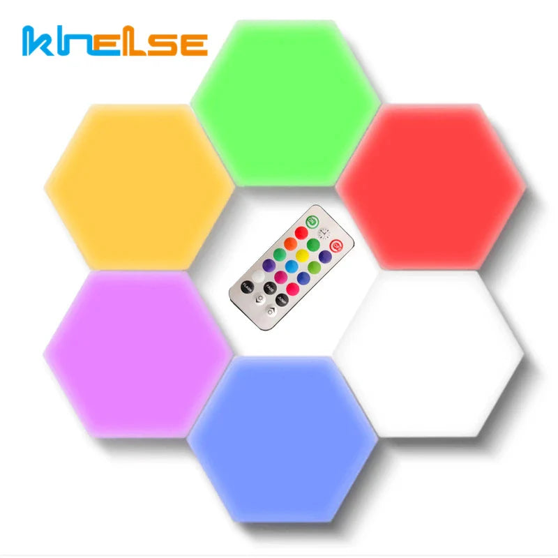 Afralia™ Hexagon Quantum LED Wall Lamp Modular Honeycomb Remote Control Panel Lights