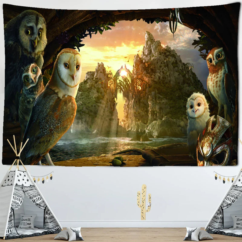 Afralia™ Owl On Tree 3D Tapestry - Abstract Mysterious Psychedelic Aesthetic Room Decor