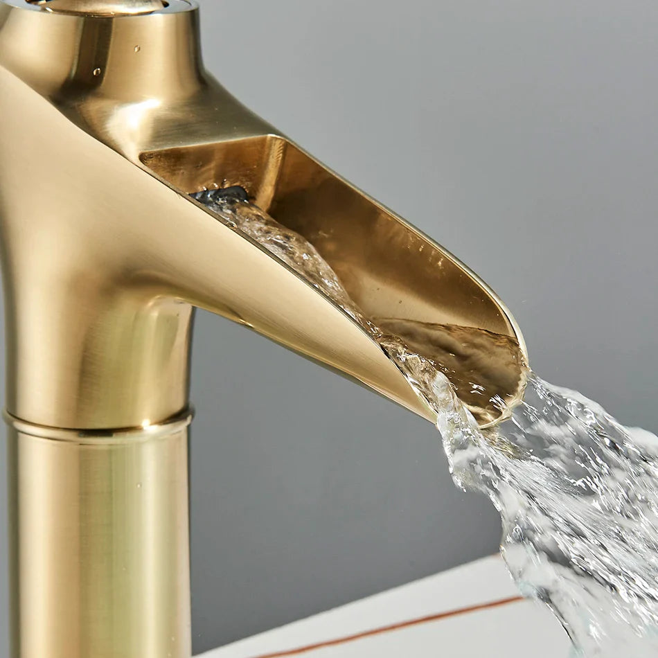 Afralia™ Gold Waterfall Wine Glass Basin Faucet - Single Lever Bathroom Mixer