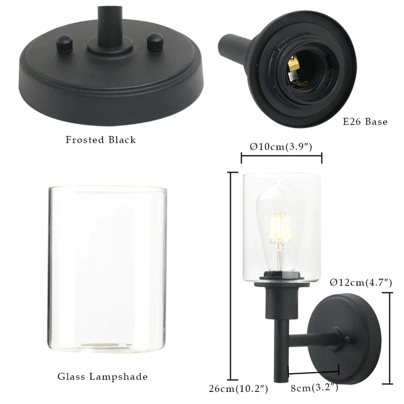 Afralia™ Matte Black Wall Sconce Light with Glass Shade