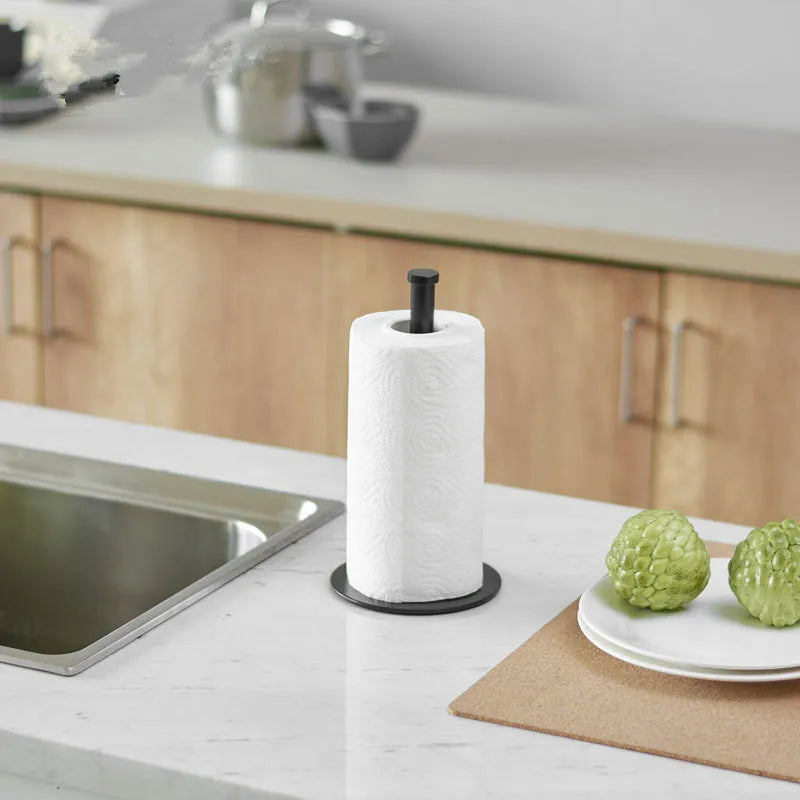 Afralia™ Steel Kitchen Tissue Holder Desktop Roll Organizer Shelf Black Home Storage