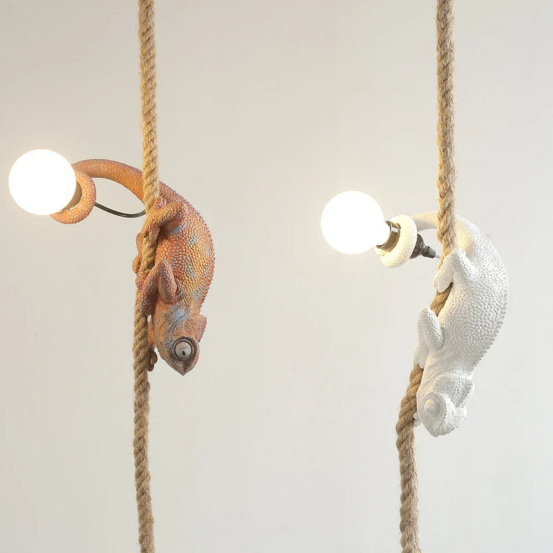 Afralia™ Resin White Chameleon Pendant Light Fixture