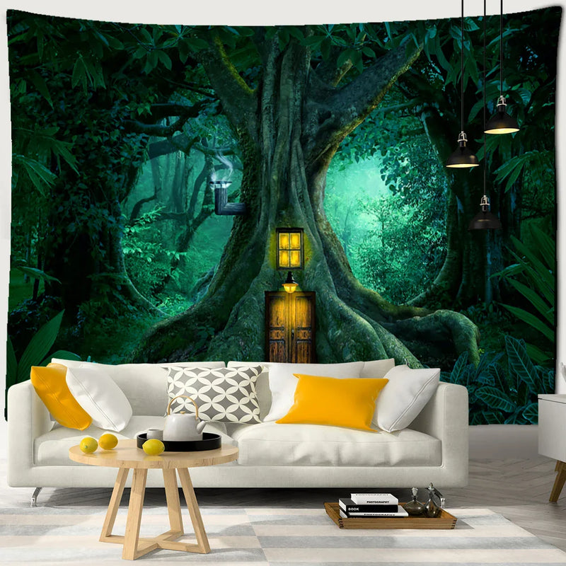 Dream Forest Tapestry Wall Hanging Bohemian Psychedelic Witchcraft Hippie Home Decor by Afralia™