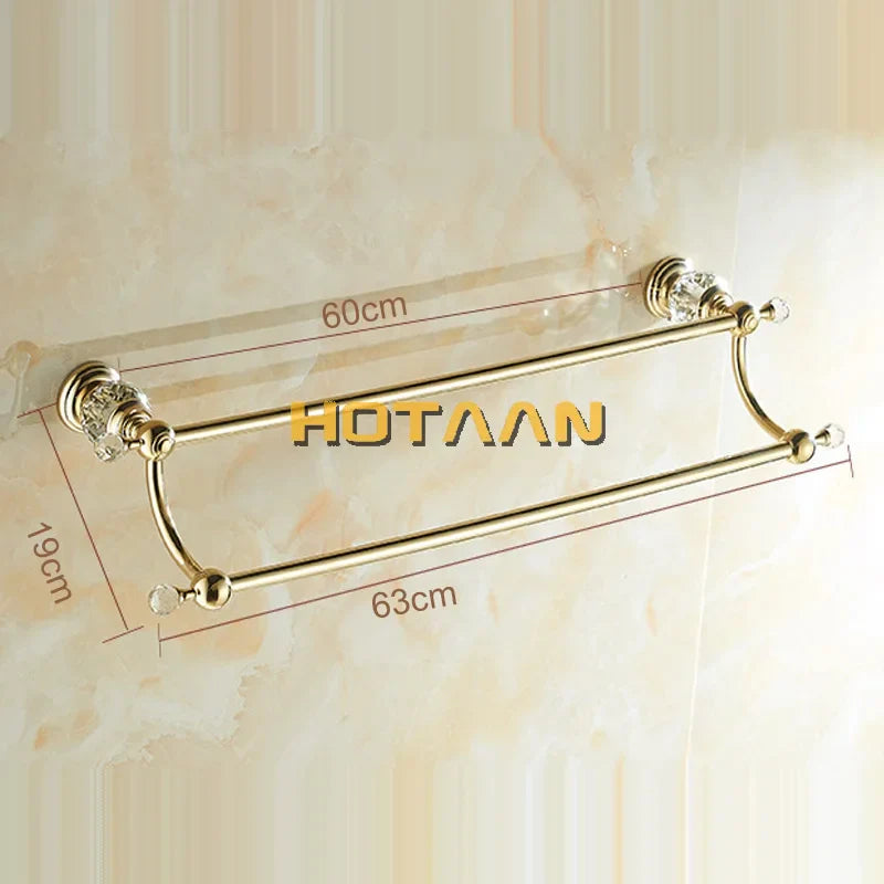 Afralia™ Crystal Gold Double Towel Bar for Bathroom, 60cm Length