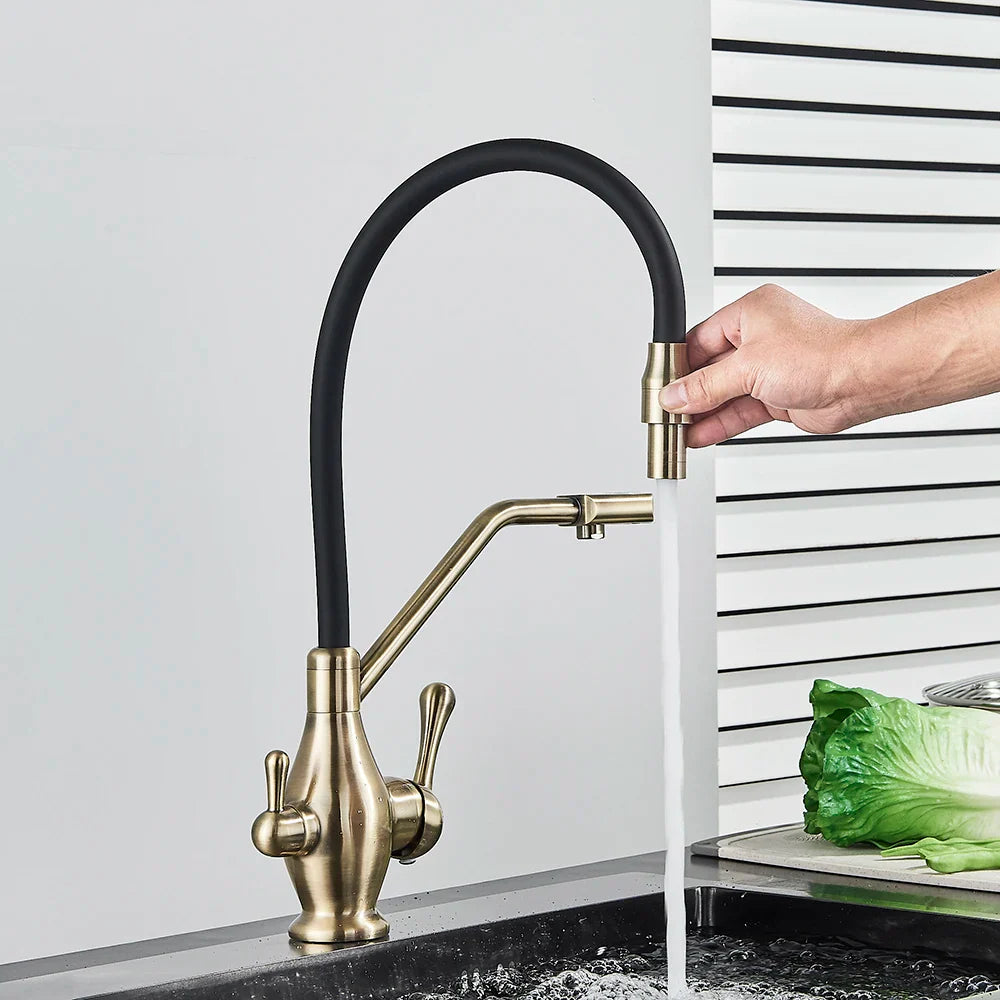Afralia™ Gun Gray Kitchen Faucet Drinking Pure Water Tap Hot Cold Dual Handle