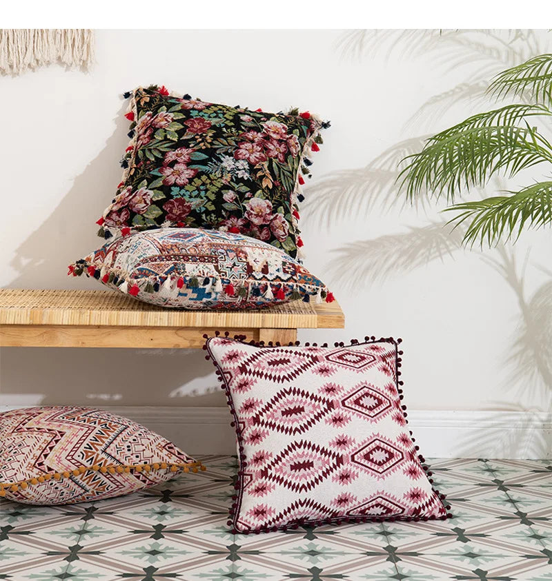 Afralia™ Bohemian Flower Cushion Cover - Ethnic Floral Decorative Pillow Case