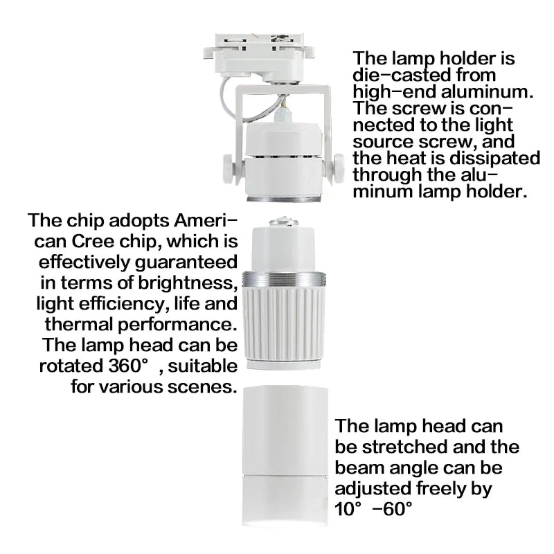 Afralia™ 25W Dimmable LED Spotlight: Adjustable Beam Angle, High Quality Track Lighting