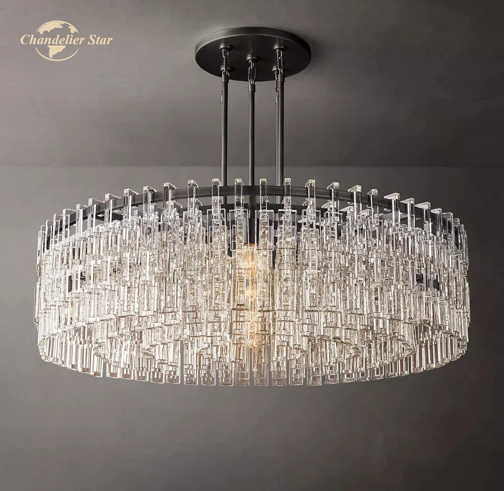 Afralia™ Modern LED Round Chandelier Black Brass Glass Chrome Pendant Light