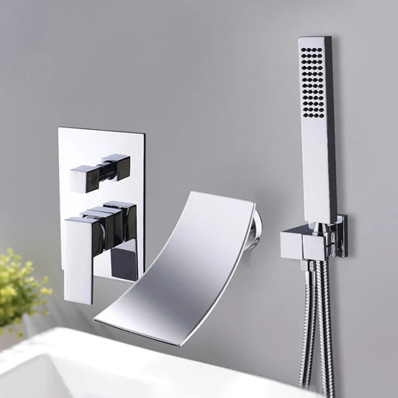 Afralia Chrome Bathtub Faucet Mixer with Hand Shower Waterfall Spout
