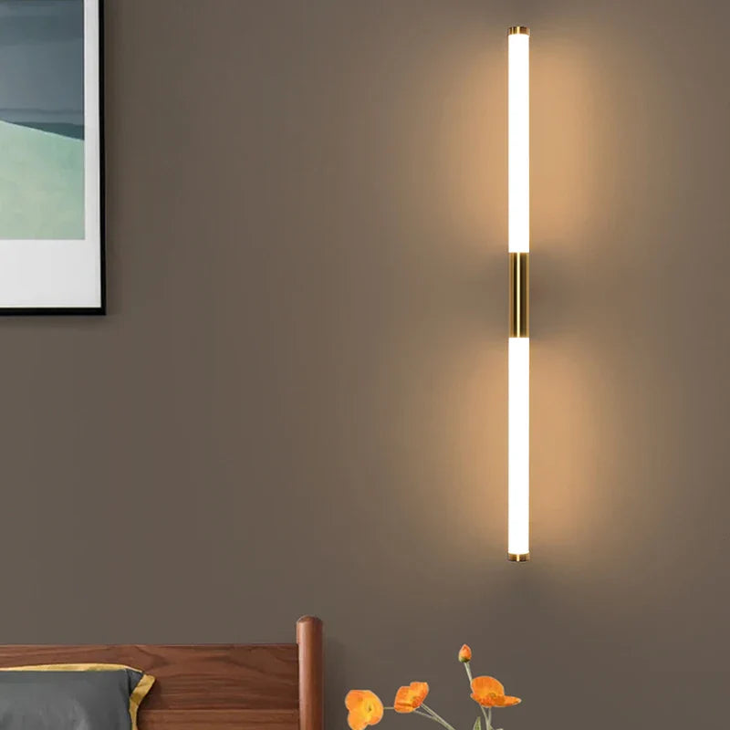 Afralia™ Linear LED Wall Lamp Metal Tube Gold Sconce for Living Room Bedroom Aisle