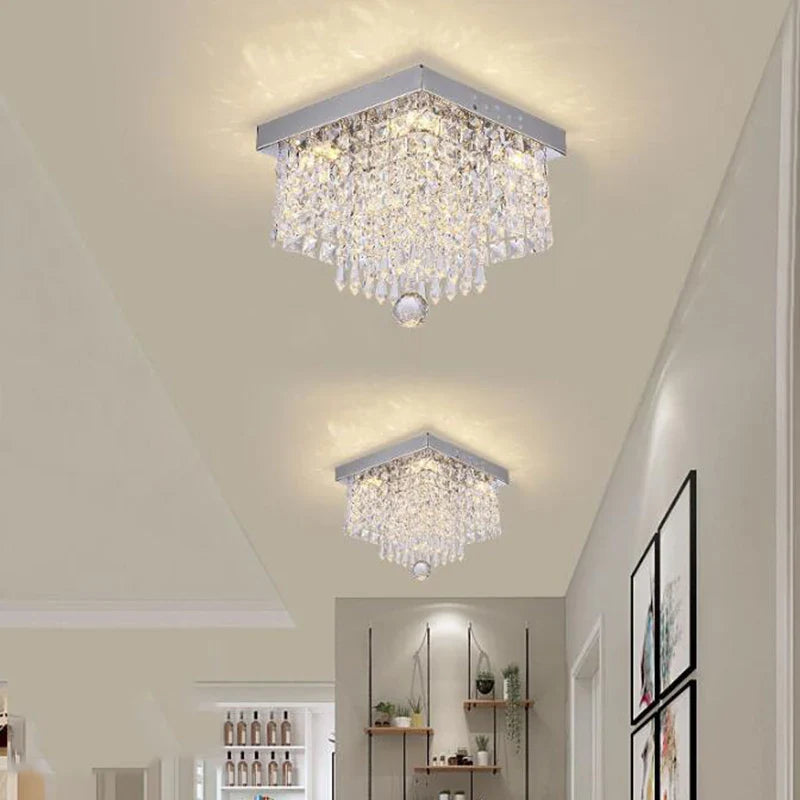 Afralia™ Mini Square Crystal Ball Chandelier LED for Dining Room Kitchen Island