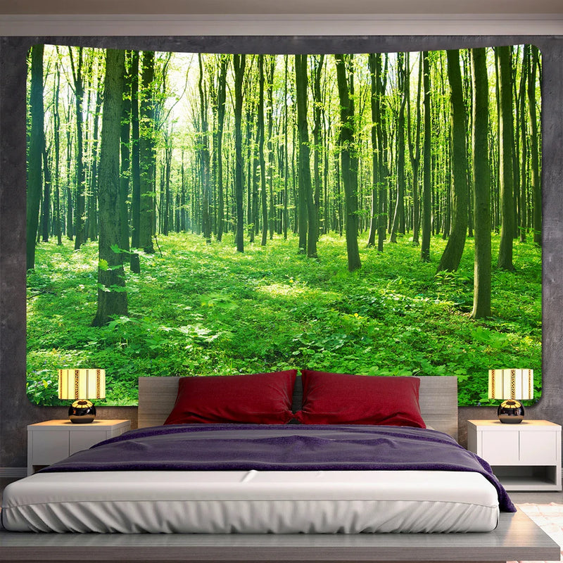 Afralia™ Psychedelic Forest Plants Leaves Tapestry Wall Hanging Yoga Mat Hippie Room Decor