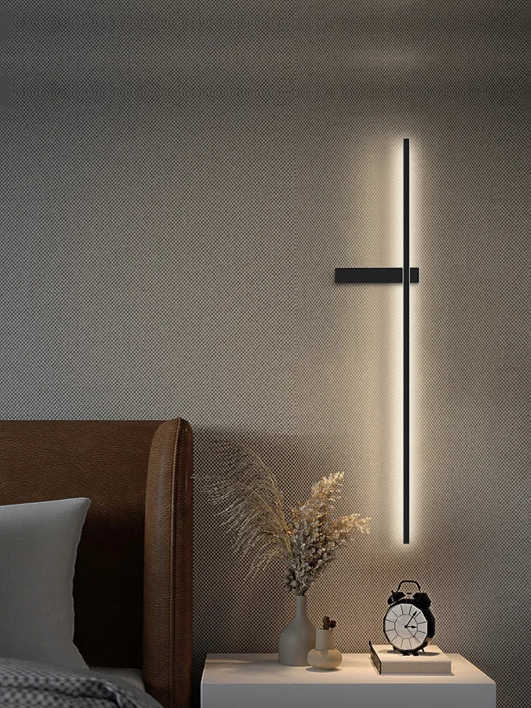 Afralia™ Modern Black Long Strip Wall Lamp for Bedroom Living Room TV Background