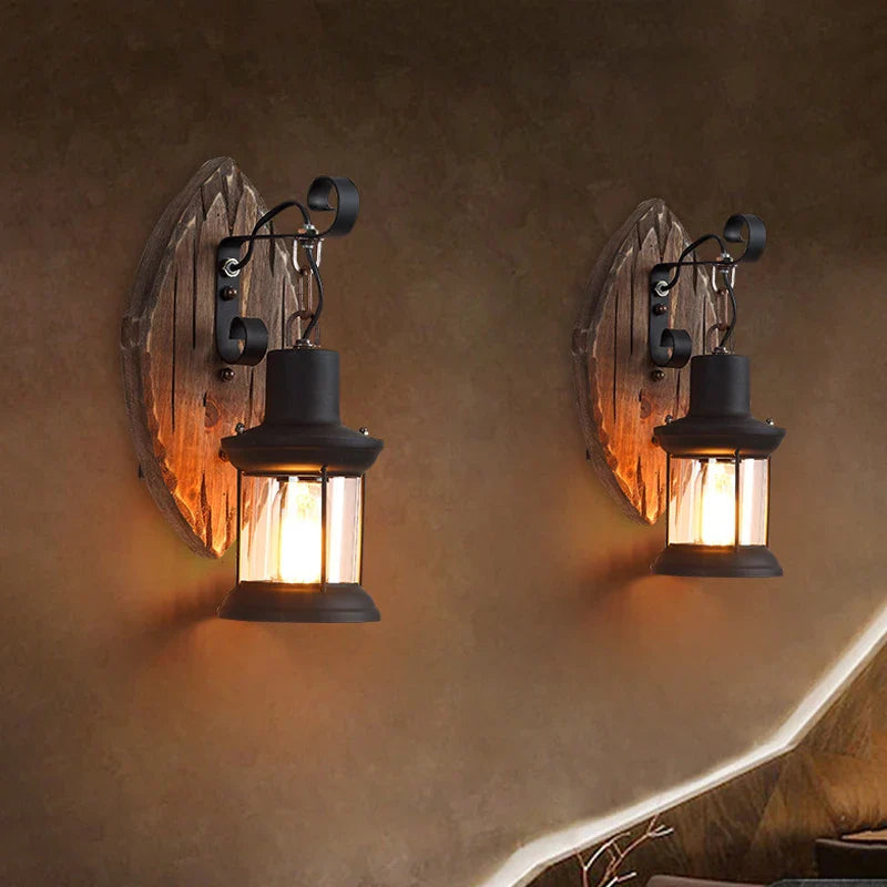 Afralia™ Vintage Wood Glass Wall Light for Restaurant Cafe Bar Bedroom Home