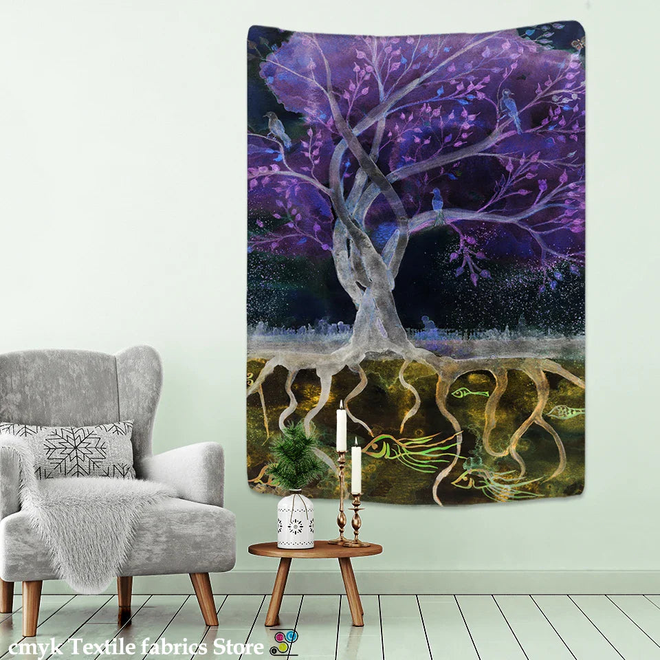 Afralia™ Tree Tapestry: Forest Starry Sky Hippie Wall Tapestries