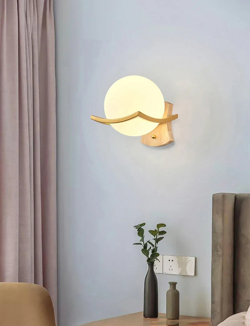 Afralia™ Japanese Moon Wood Wall Lamp - Minimalist Design - LED Sconce Lights