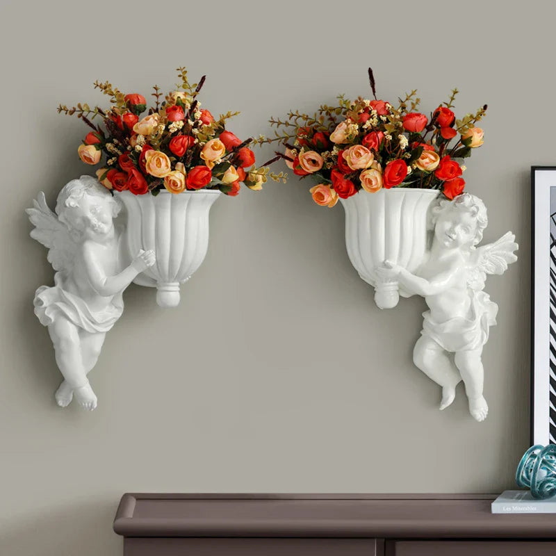 Afralia™ Resin Angel Wall Vase: Cupid Flower Pot Decor for Living Room Background Art