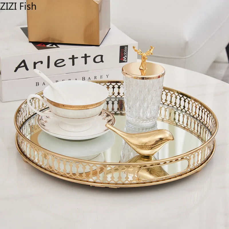 Afralia™ Vintage Mirror Glass Storage Tray for Desktop Fruit Plate & Jewelry Display