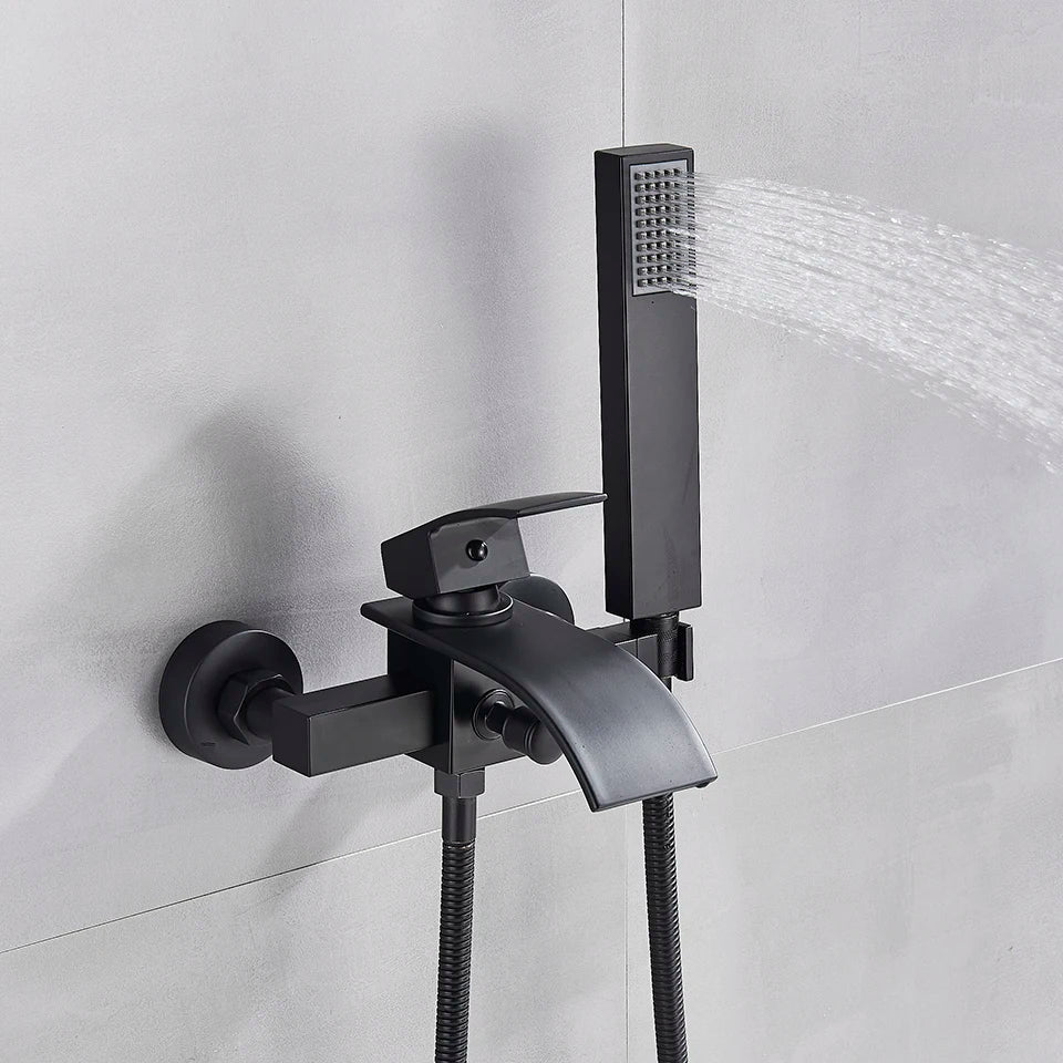 Afralia™ Chrome Bath Shower Set: Wall Mounted Waterfall Shower Faucet, Hot Cold Mixer
