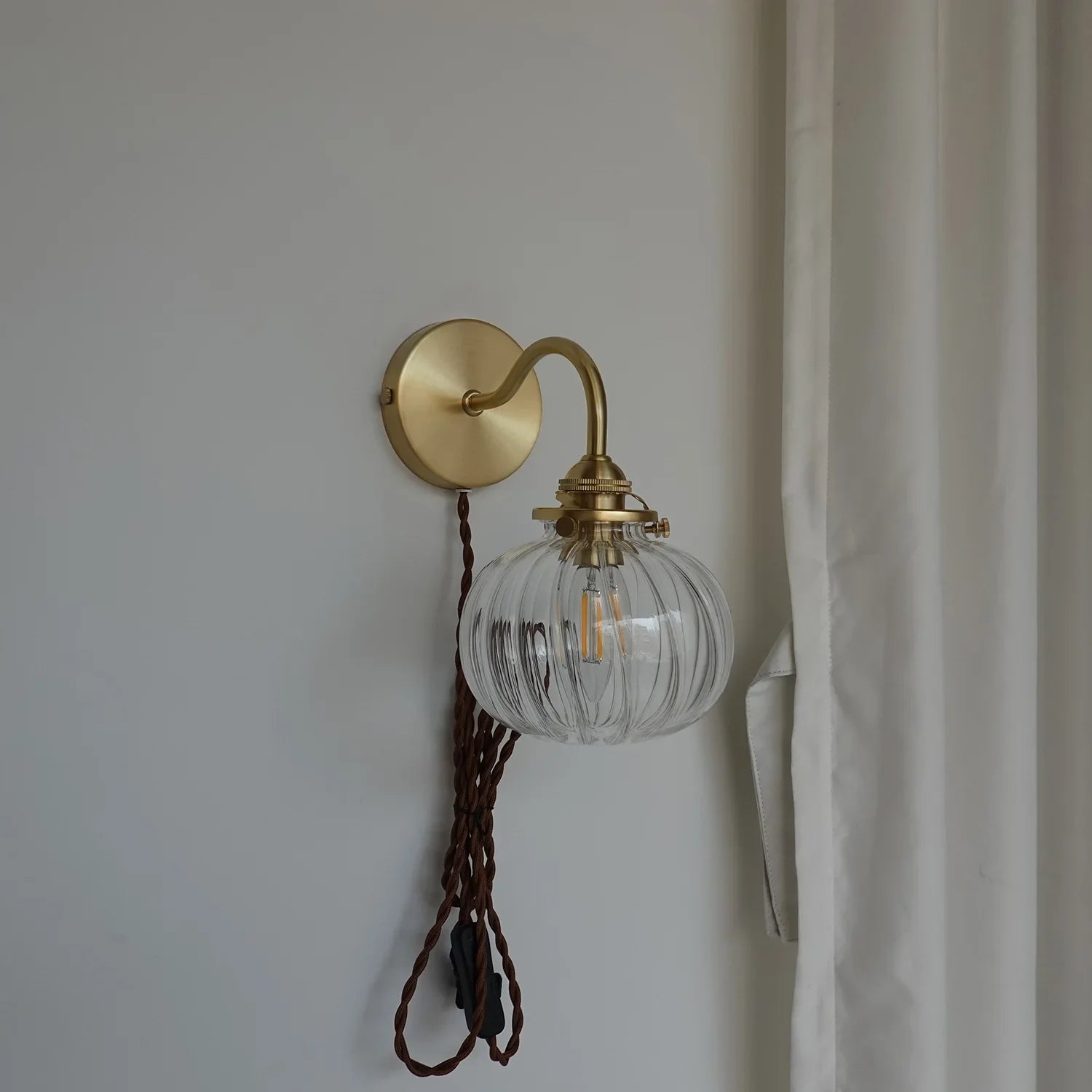 Afralia™ Copper Glass Ball LED Wall Sconce Light - Modern Nordic Plug In Switch Bedroom Bathroom Fixture