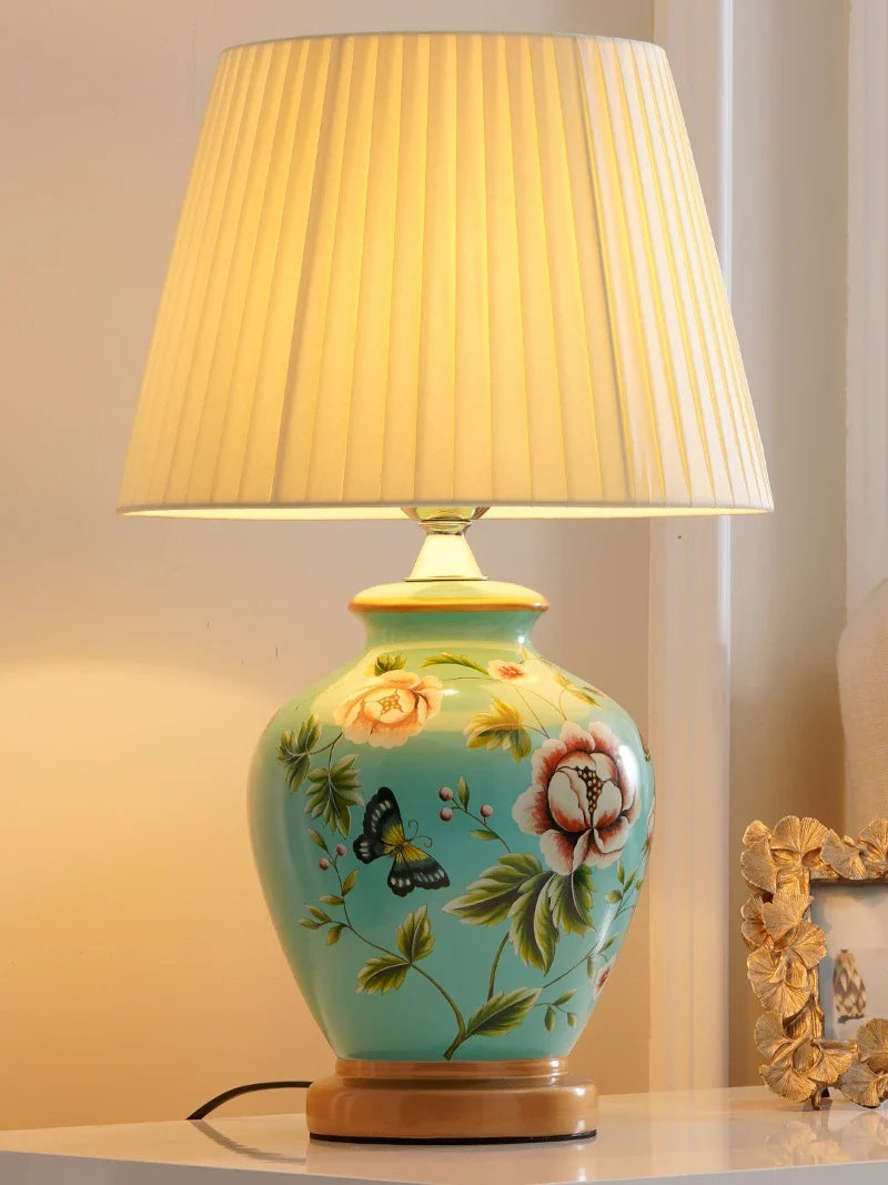 Afralia™ Chinese Bird Flower Ceramic Table Lamp for Bedroom Living Room Bedside