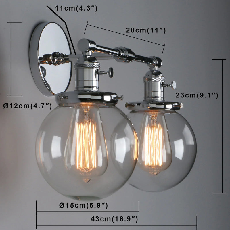 Afralia™ Glass Ball Globe Wall Light for Retro Home Decor - Double Heads E27 Sconce