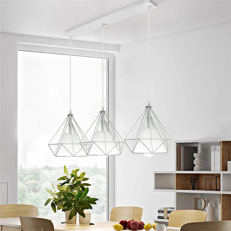 Afralia™ Metal Diamond Cage Pendant Light for Kitchen Bar Restaurant