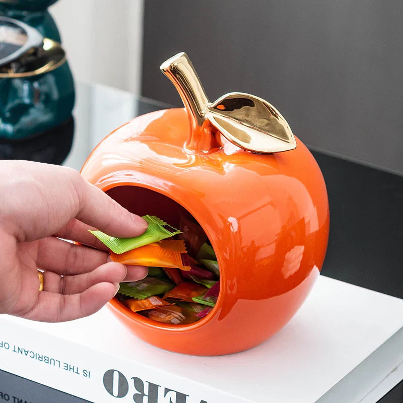 Afralia™ Gold-plated Ceramic Apple Storage Box for Home Decor and Organization