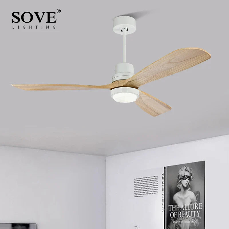 Afralia™ Wood Ceiling Fan with Remote Control, Modern Bedroom Wooden Fan Light Fixture