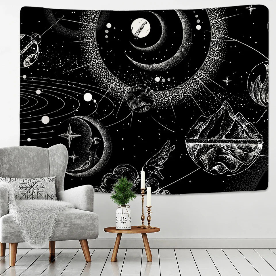 Afralia™ Black & White Stars Mandala Tapestry - Home Decor